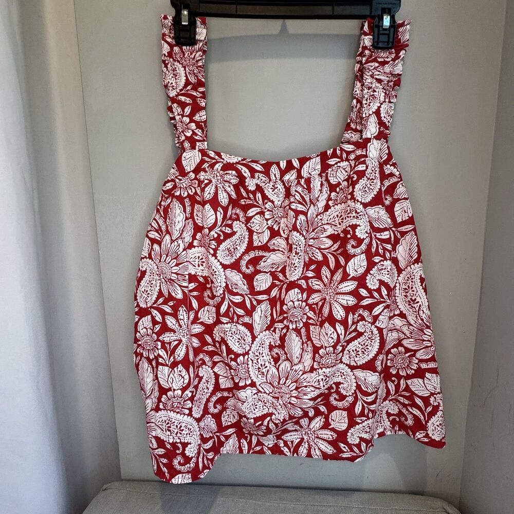 LOFT Women's Size L Square Neck Tank Top Blouse Red Floral Sleeveless NWT New